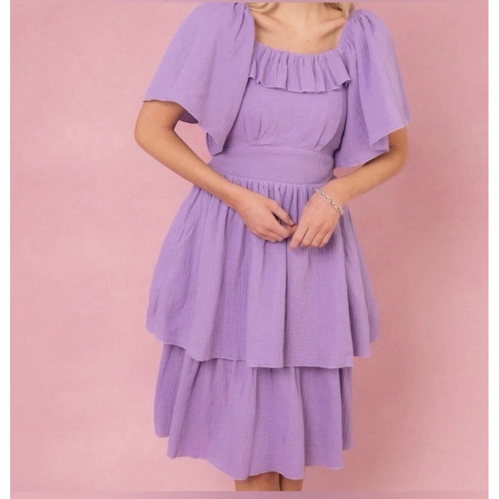 Ivy‎ City Co. Iris Tiered Ruffle Smocked Dress Lavender Purple 3X Romantic NWT